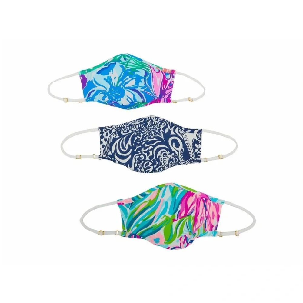 NEW Lilly Pulitzer adjustable Multi Resort Print Face Masks. pack of 3.